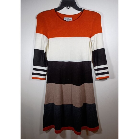 J Howard Sweater Dress Fit and Flare Orange Black White striped Size Small - Picture 1 of 5